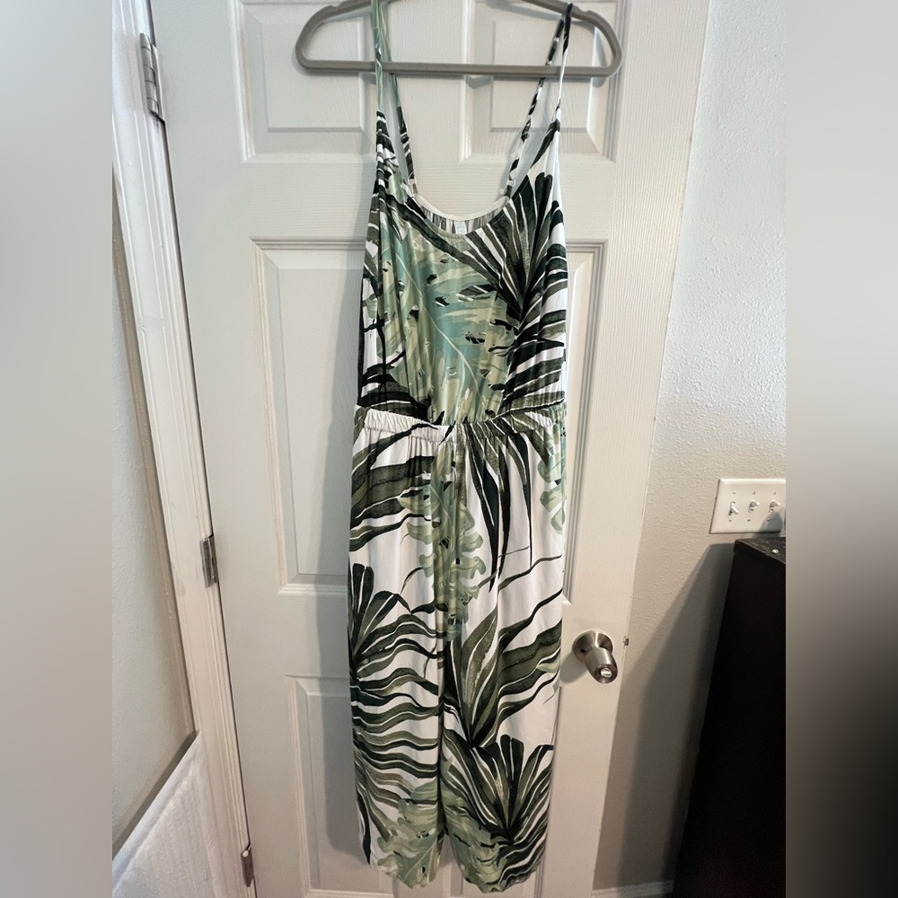 Cacique Green and White Palm Swim Cover-Up